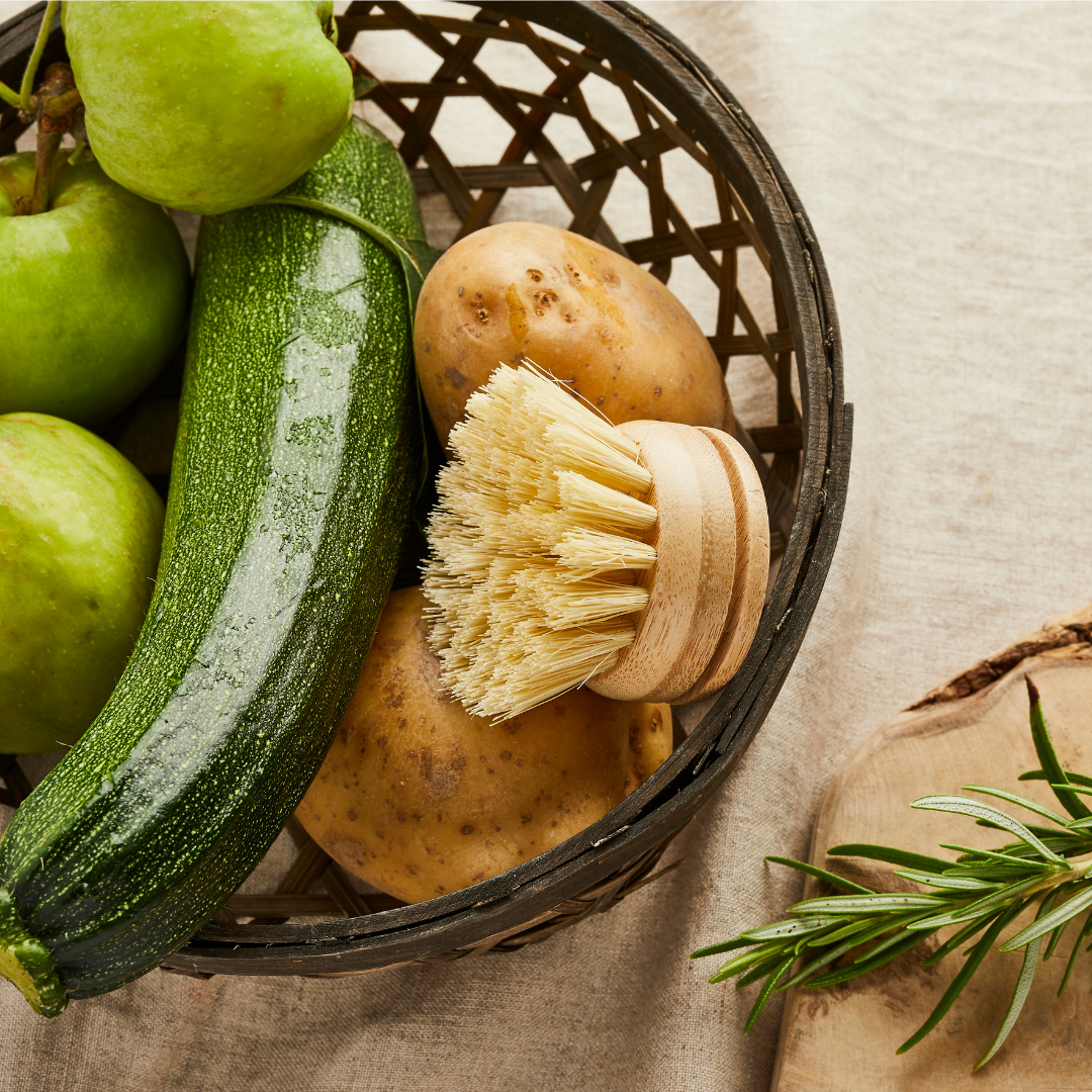 Bamboo vegetable brush scrubbing