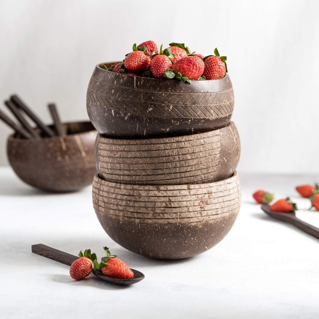 Coconut Bowl & Spoon Combo Set (Multiple designs available)