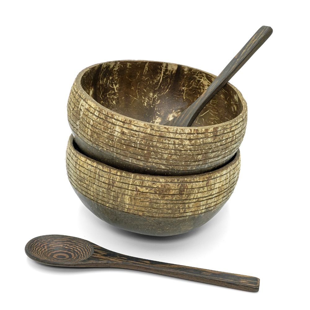 Coconut Bowl & Spoon Combo Set (Multiple designs available)