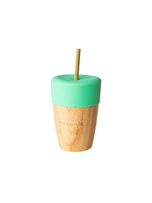 Bamboo reusable cup with straw green rubber removable lid