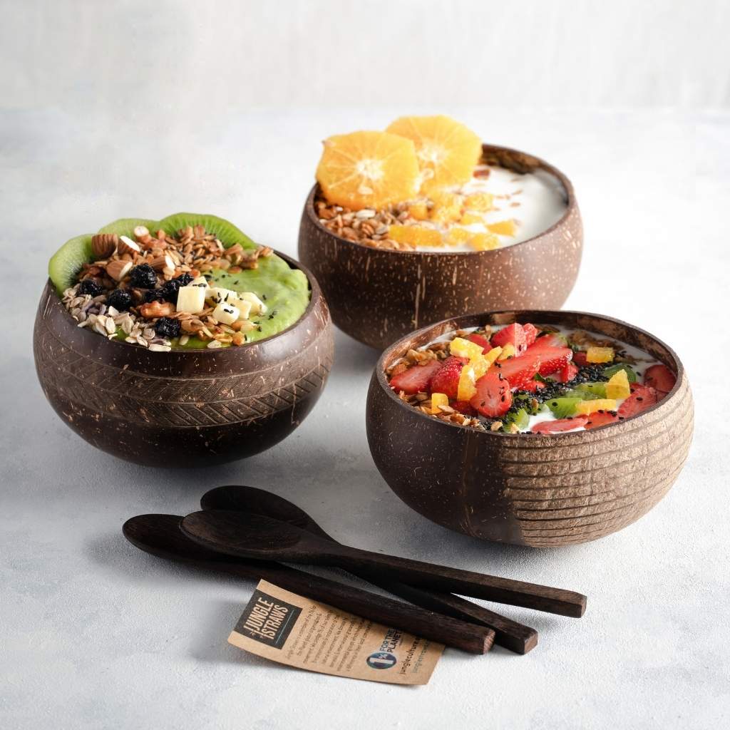 Coconut Bowl & Spoon Combo Set (Multiple designs available)