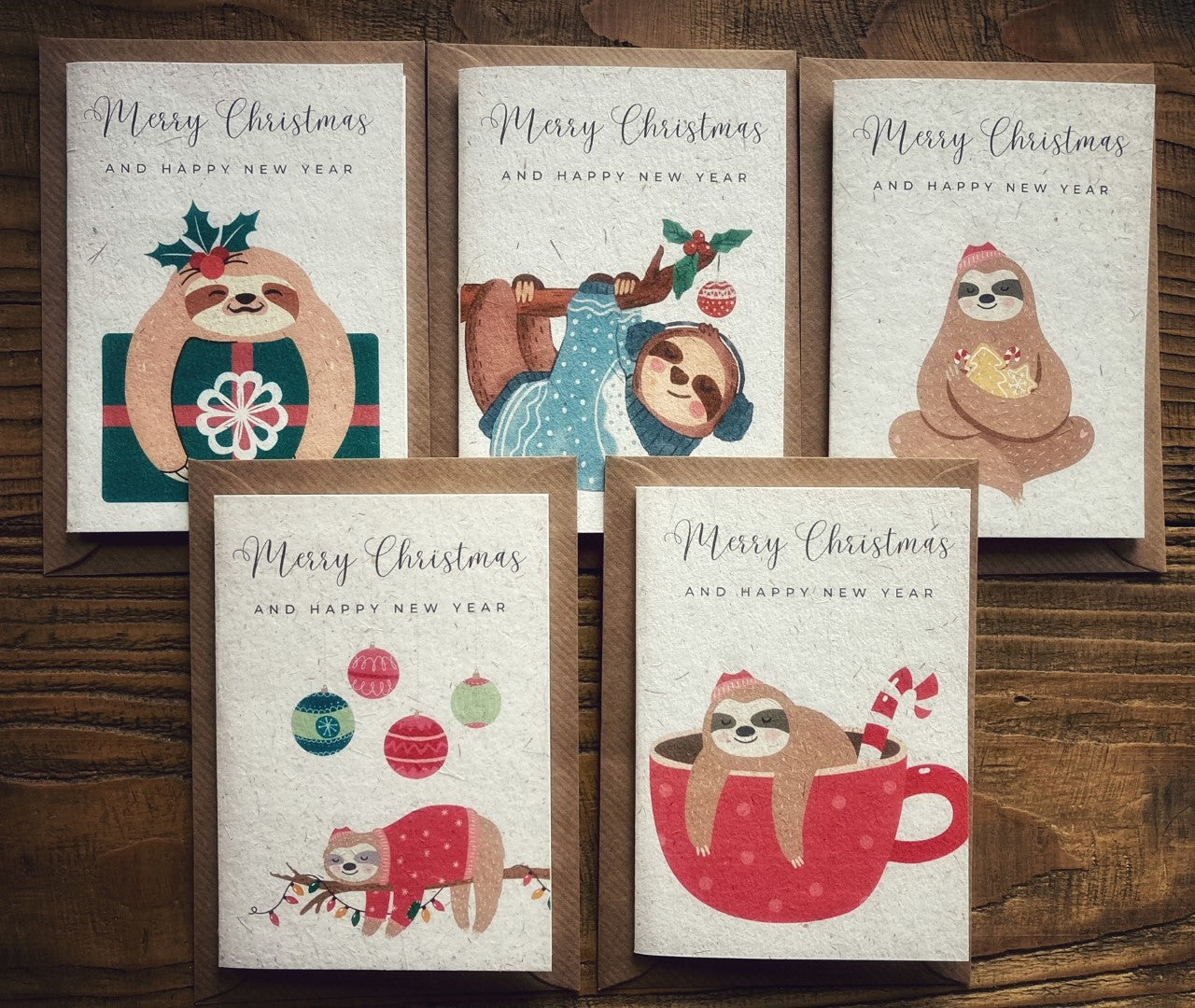 Eco friendly sloth Christmas cards