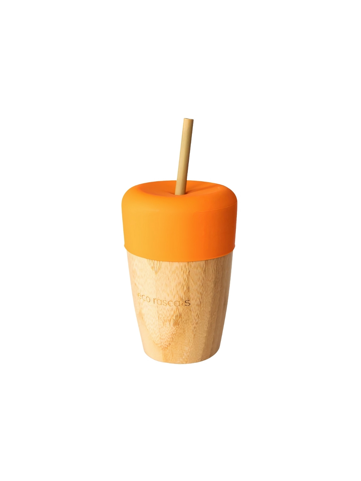 Bamboo resuable baby cup with straw orange silicone removable lid