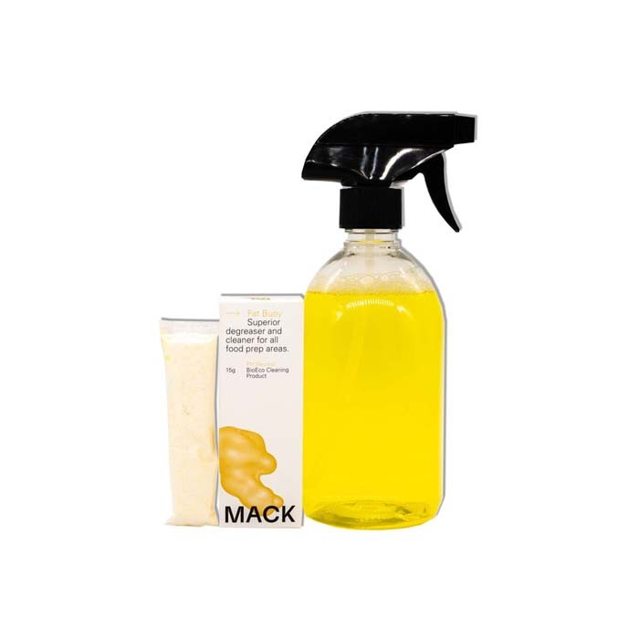 Mack concentrate de-greaser in reusable spray bottle