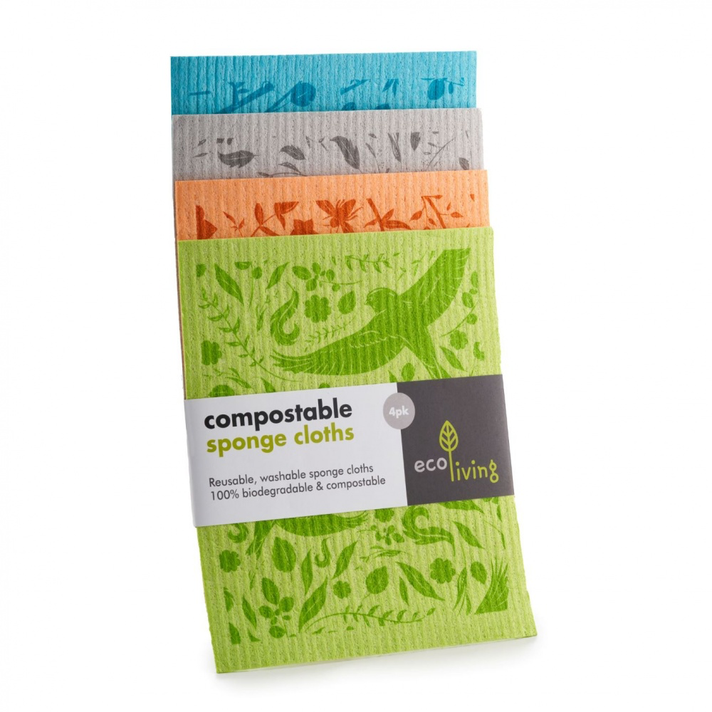4 pack compostable cleaning cloths in bright design