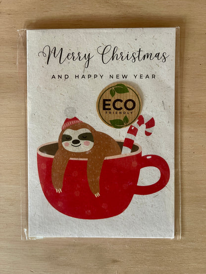 Eco friendly sloth Christmas cards