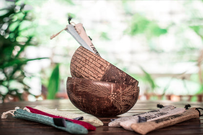 Coconut Bowl & Spoon Combo Set (Multiple designs available)